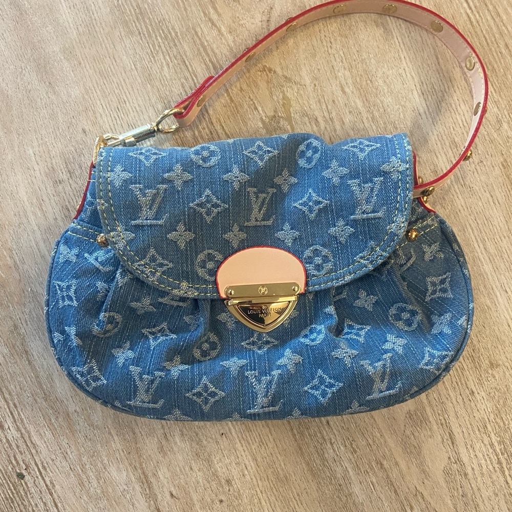 Blue Denim Mini Bag with Pink Trim
